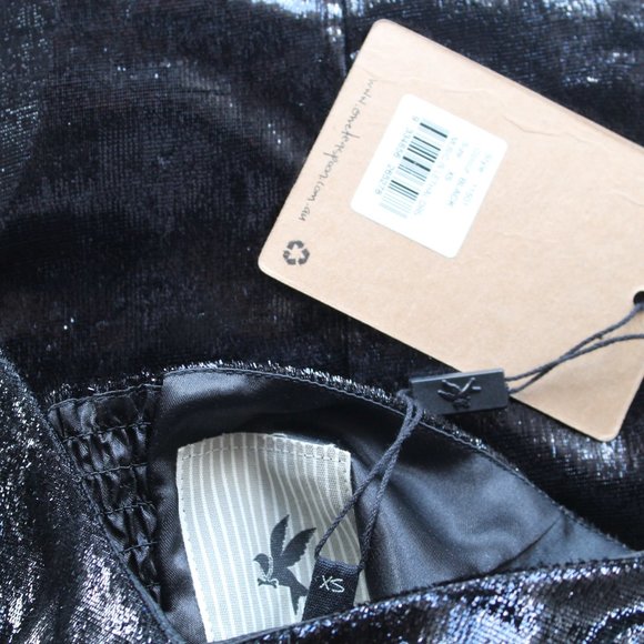 One Teaspoon Music Lethal Black Mini Dress Size XS Glossy Metallic Strapless - Picture 5 of 5